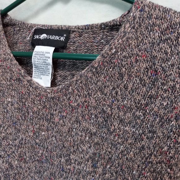 Sag Harbor Brown With Flecks Rounded V- Neck Knit Tunic Sweater Large (T-344) - Picture 5 of 8